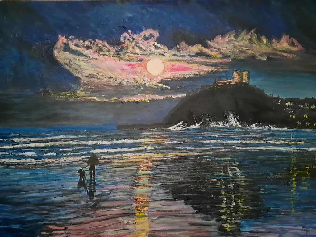 Moonlight night sky On Criccieth beach 
