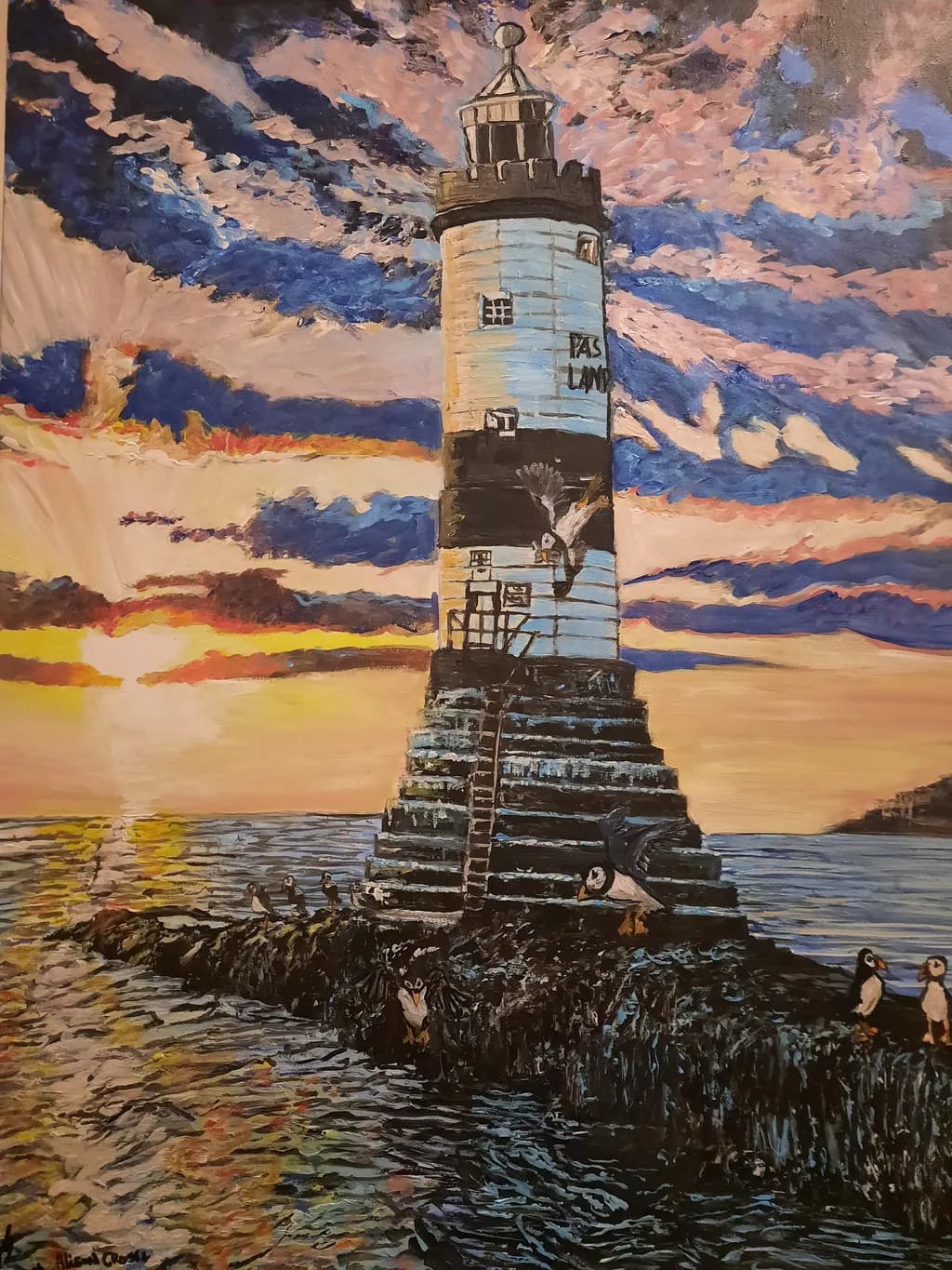 Welsh Anglesey Lighthouse and puffins