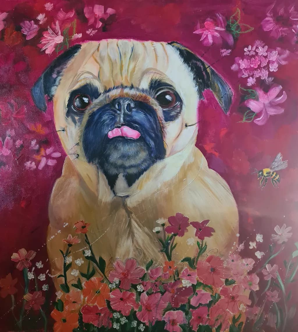 Pug Among Blooms