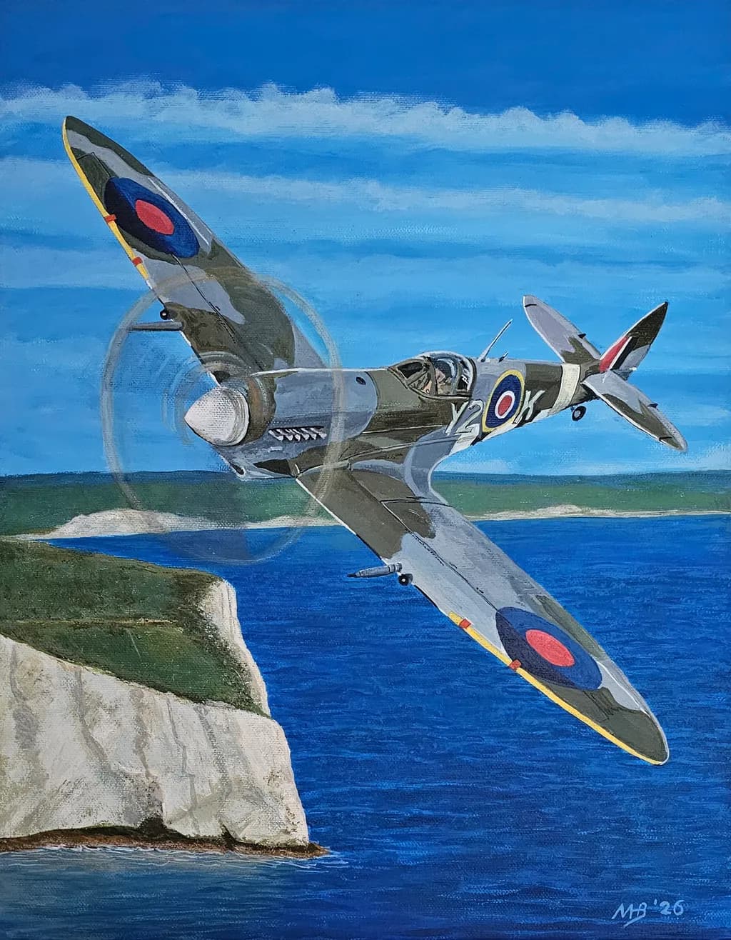 Spitfire Over Cliffs