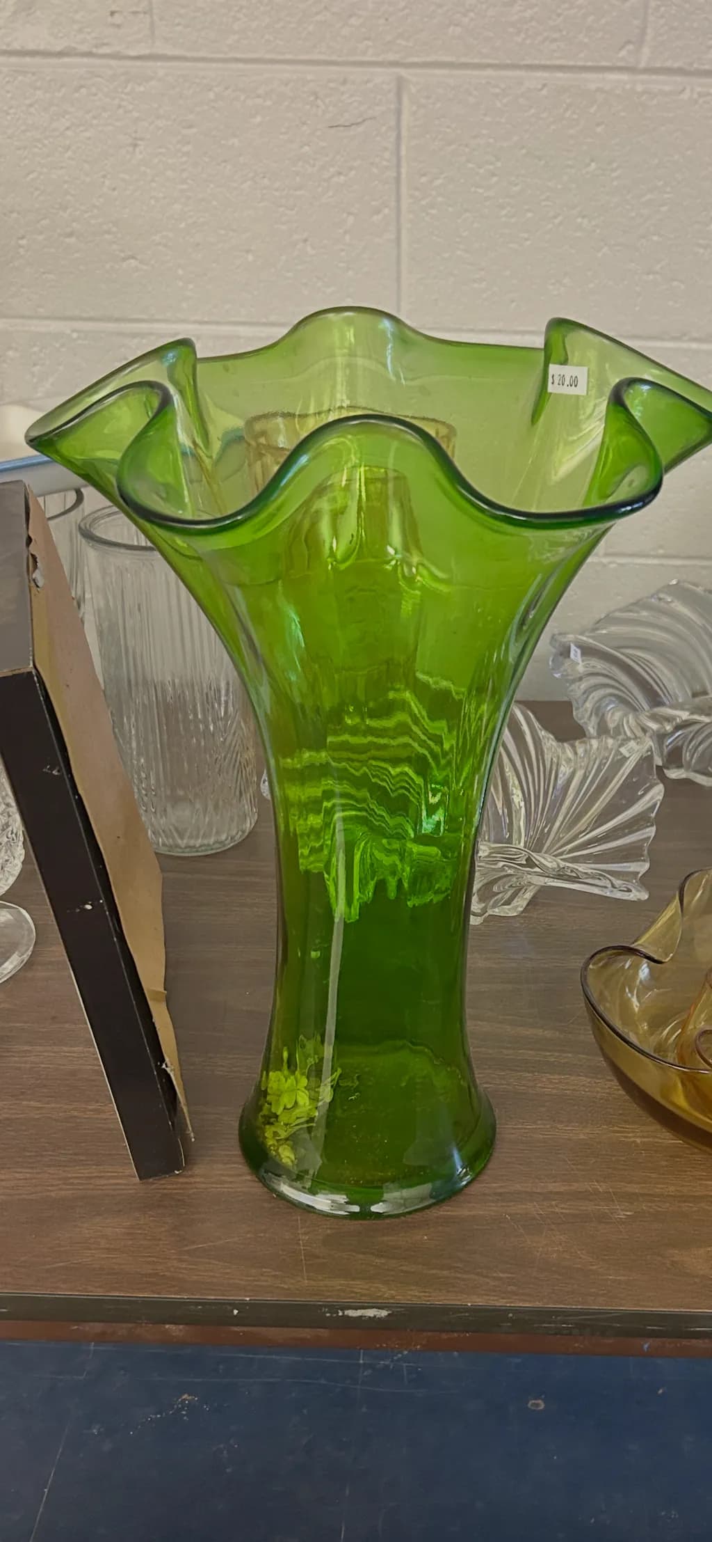 Curved Green Glass Vase