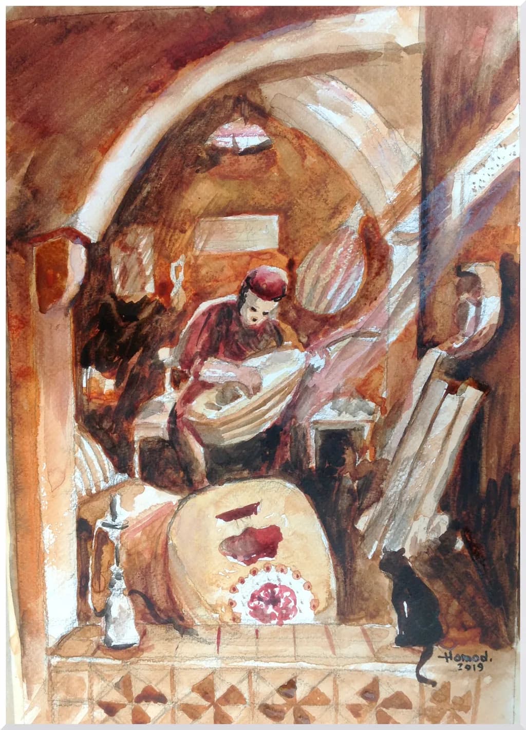 Musician in Arched Room
