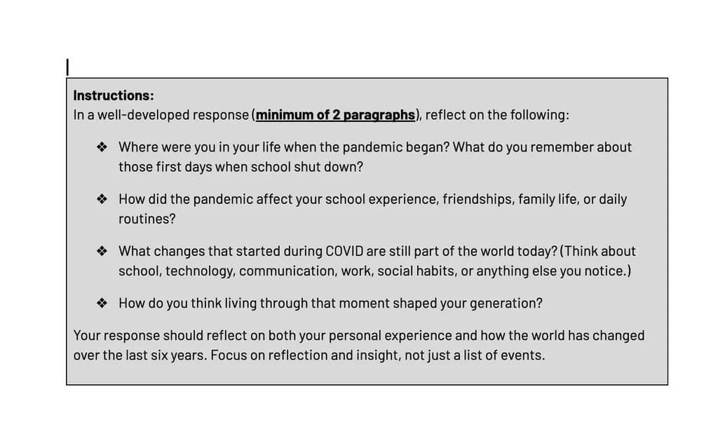 COVID Reflection Prompt