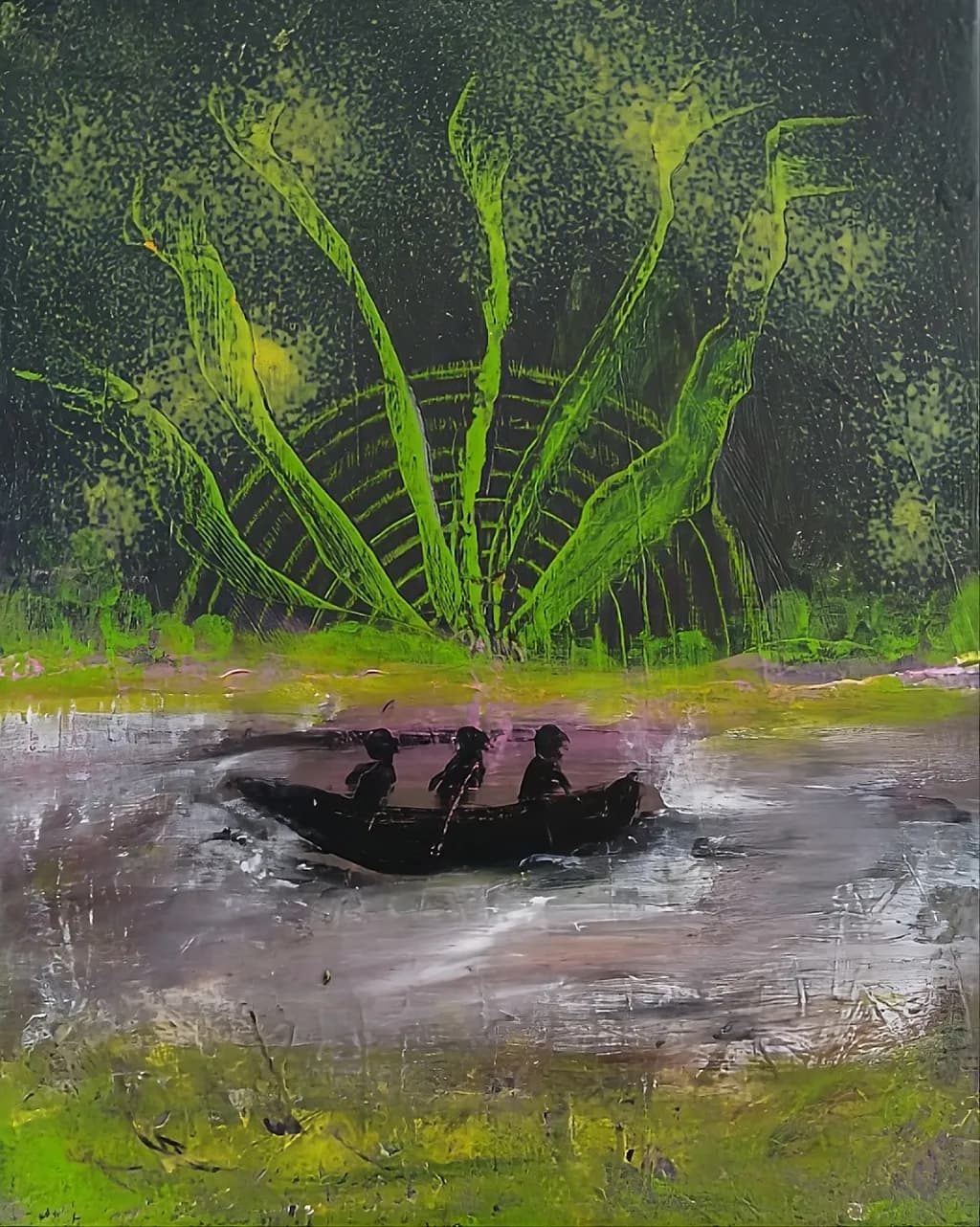 Boat Beneath Giant Leaves