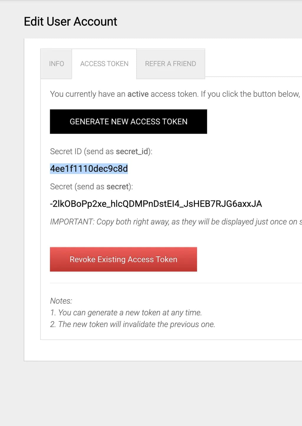 User Access Token Control