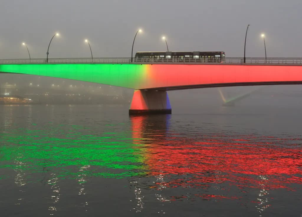 Foggy River Bridge Lights