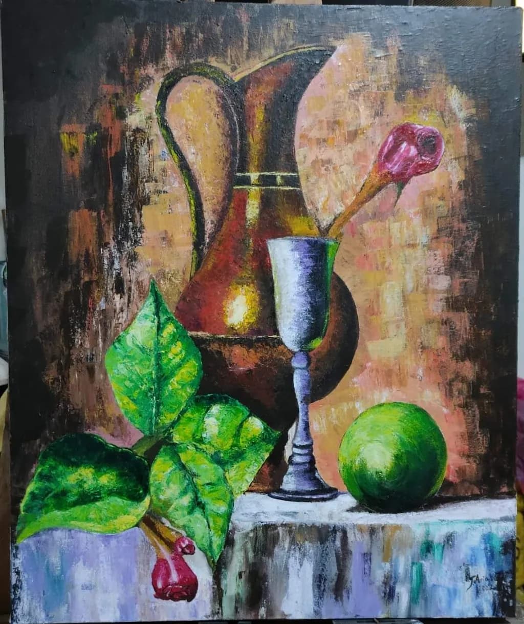 Still Life with Leaves and Pitcher