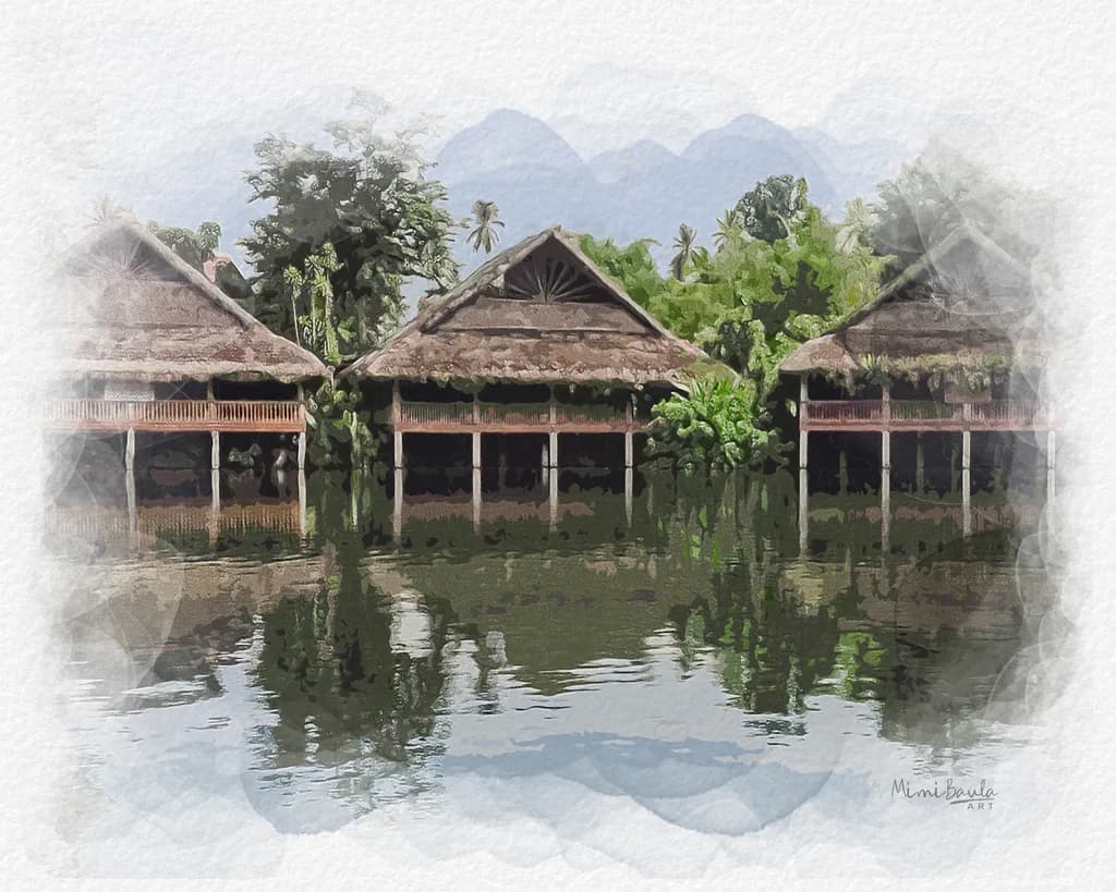 Huts on a Glassy River