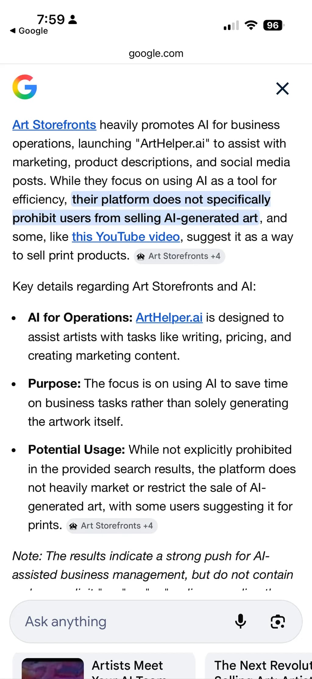 AI Art Policy Summary