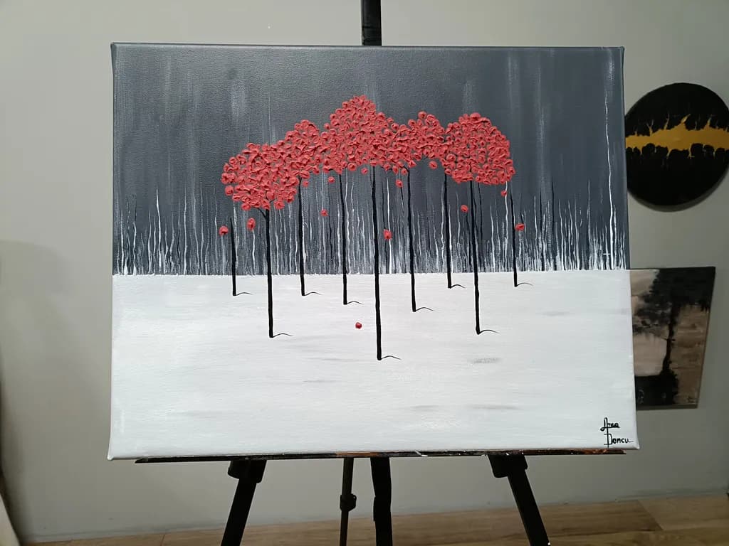 Crimson Trees in Gray