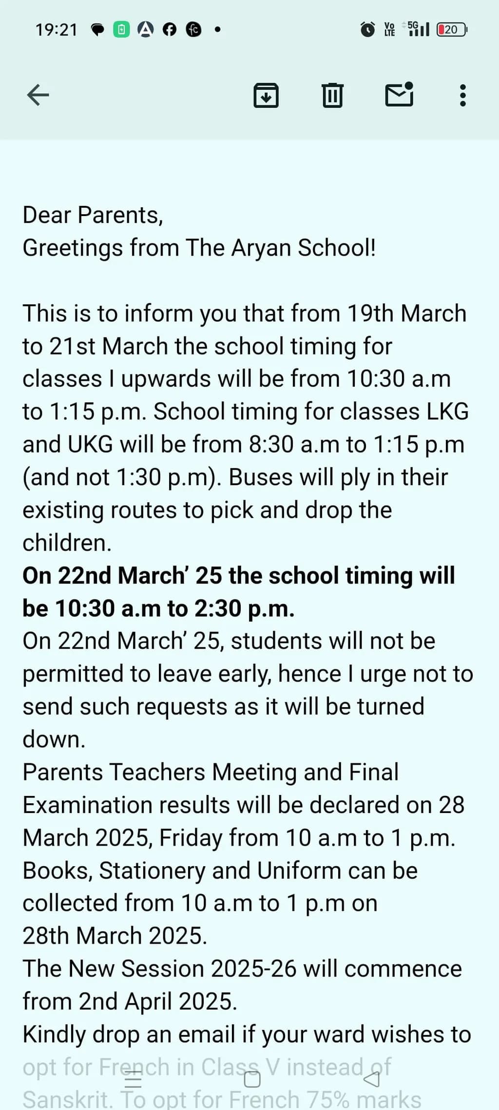 School Schedule Update