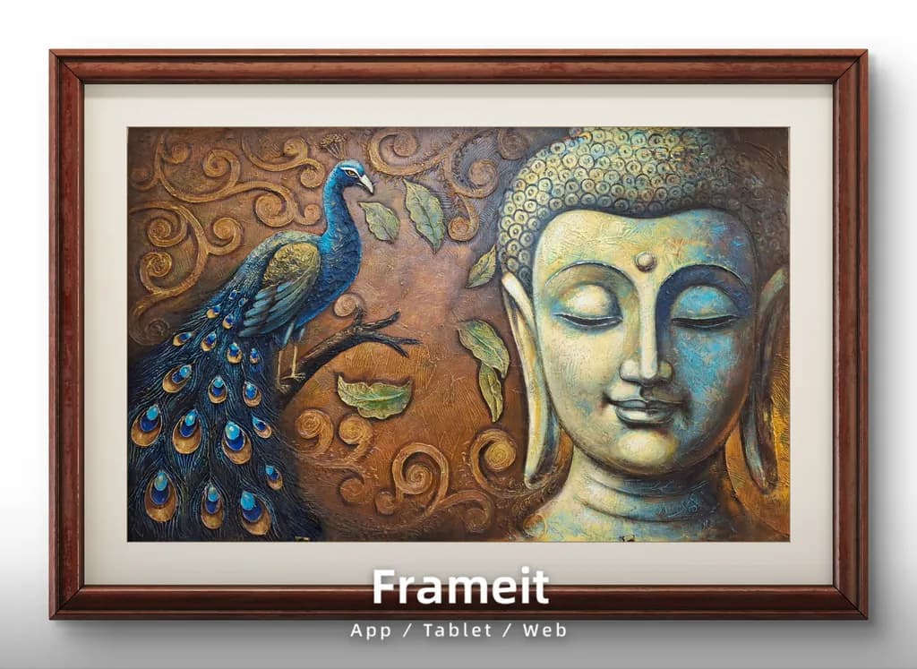 Tranquil Buddha and Peacock