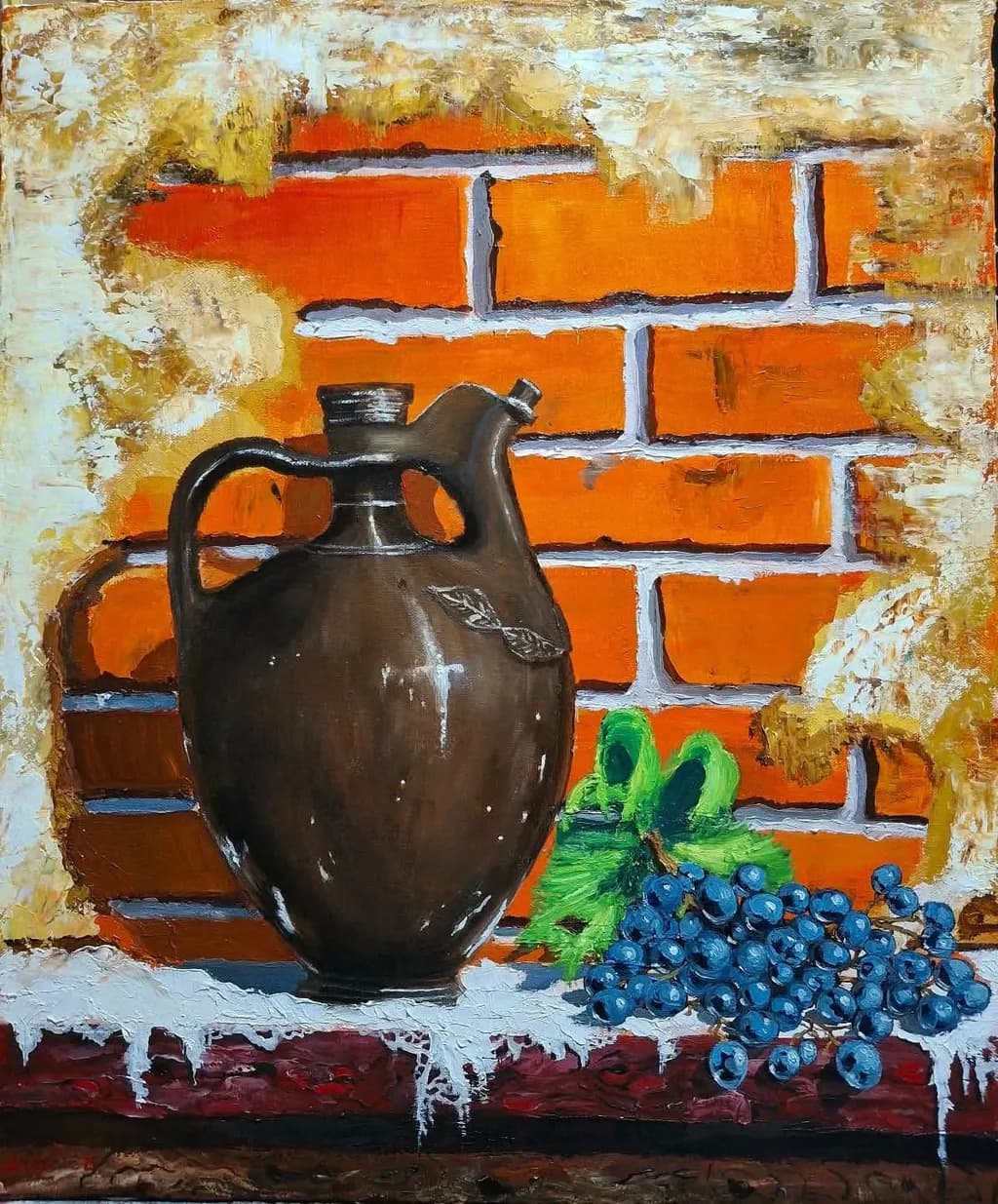 Clay Jug and Grapes
