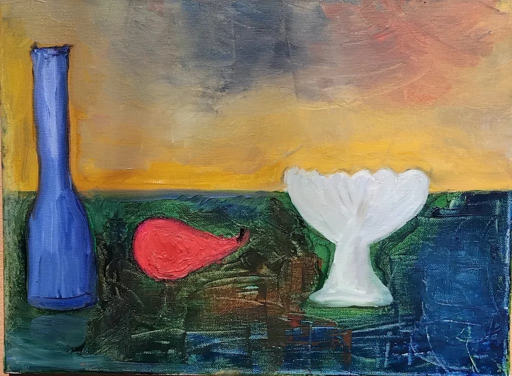 Blue Vessel and White Blossom