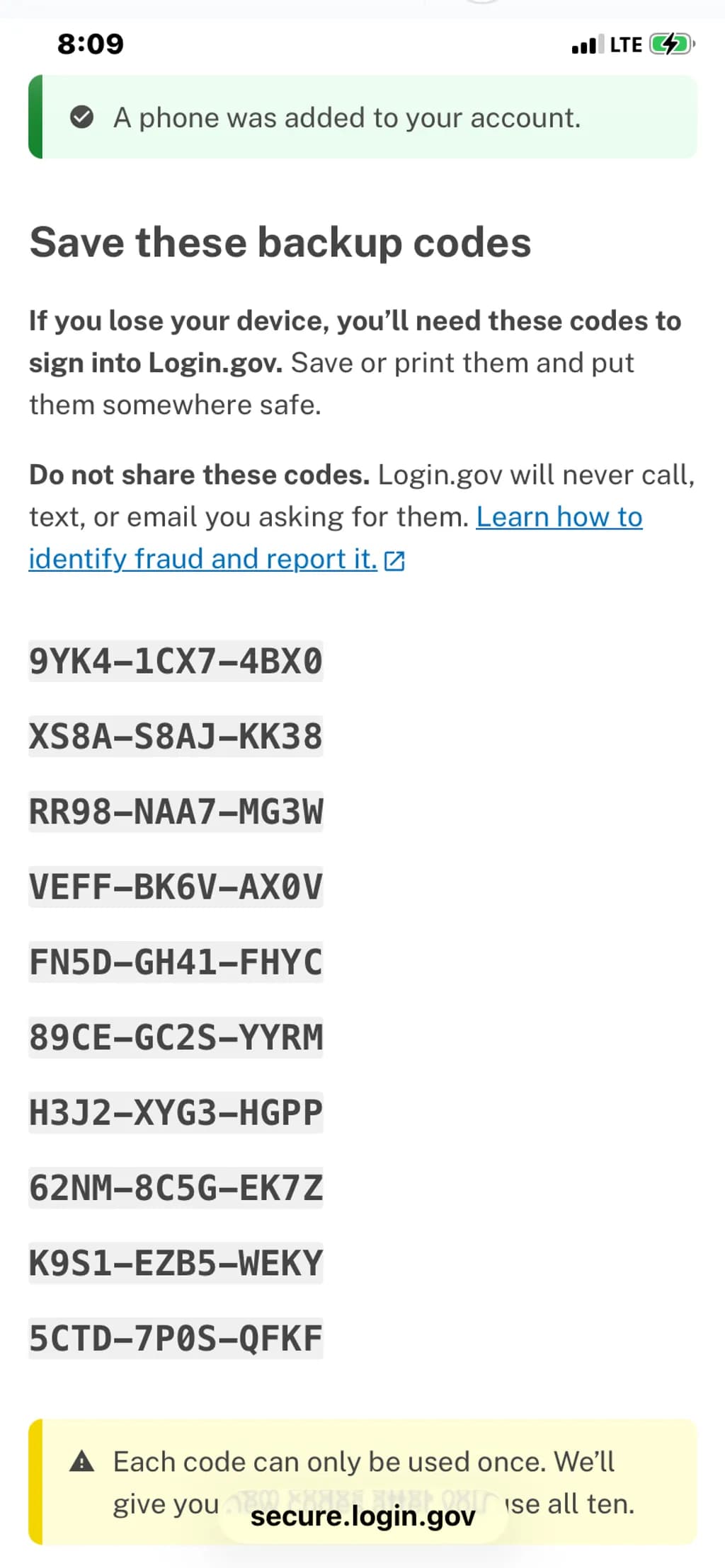 Backup Code Alert