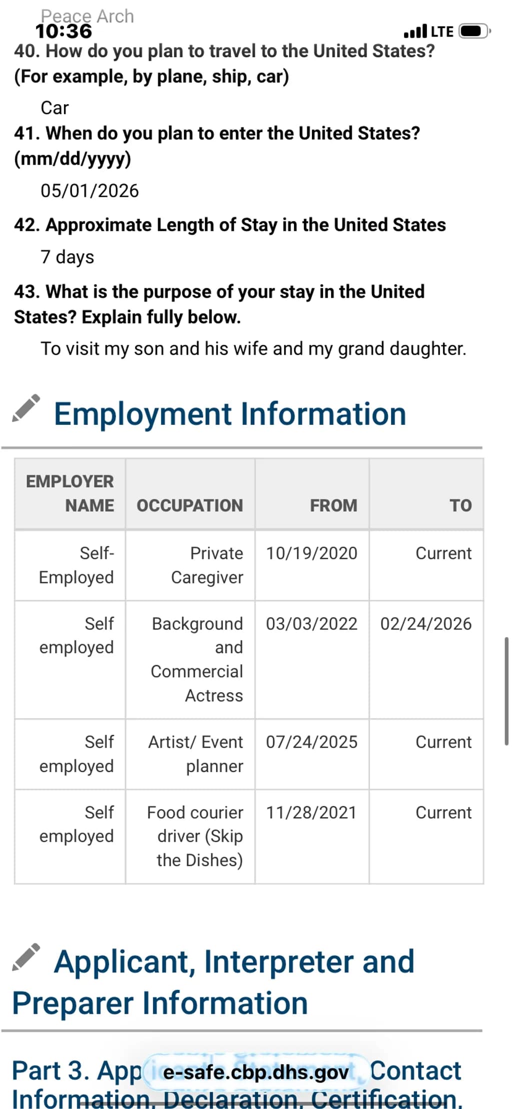 Travel and Employment Summary