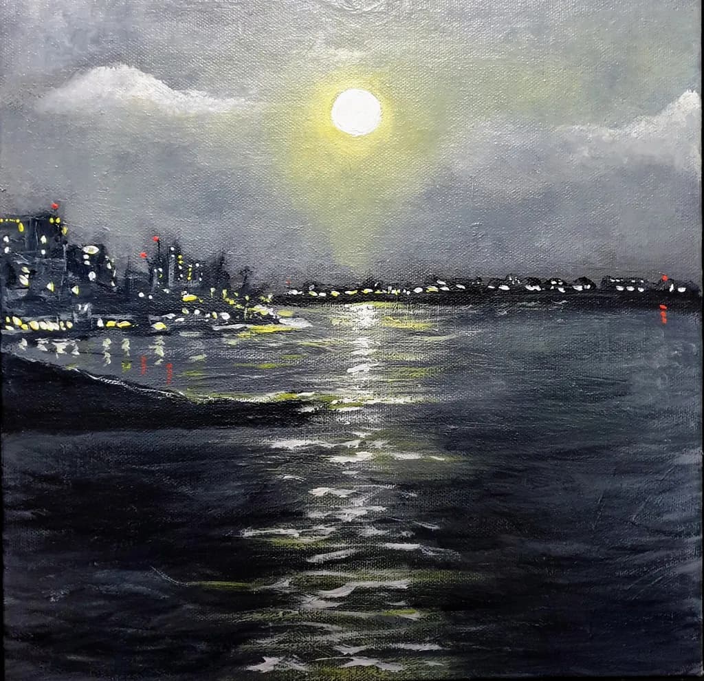 Moonlit Harbor Reflections