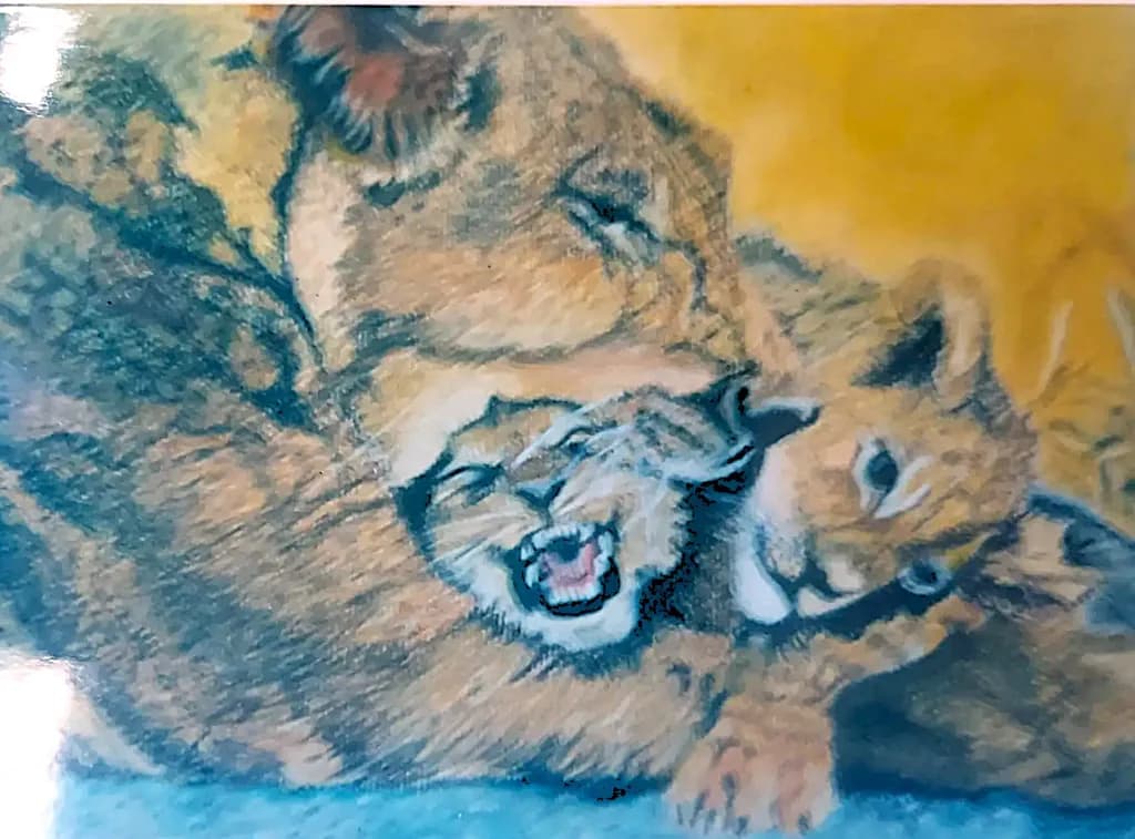 Lioness and Cubs Embrace