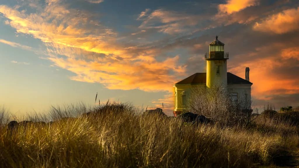 Coquille River Lighthouse at Sunset