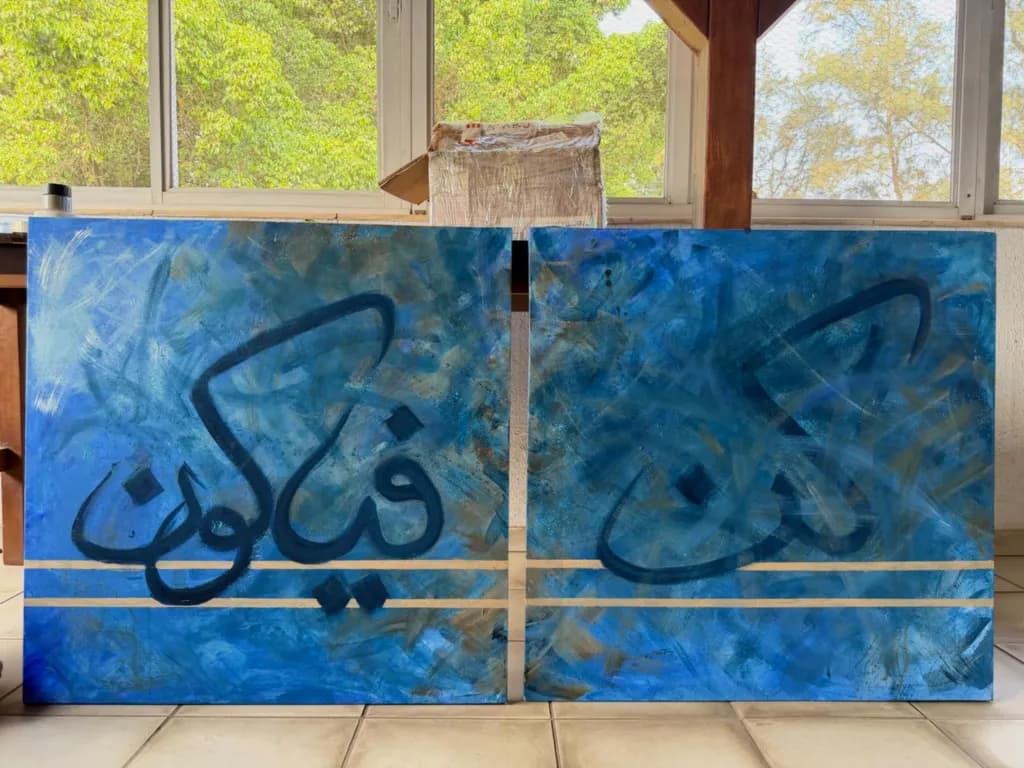 Calligraphic Blue Diptych