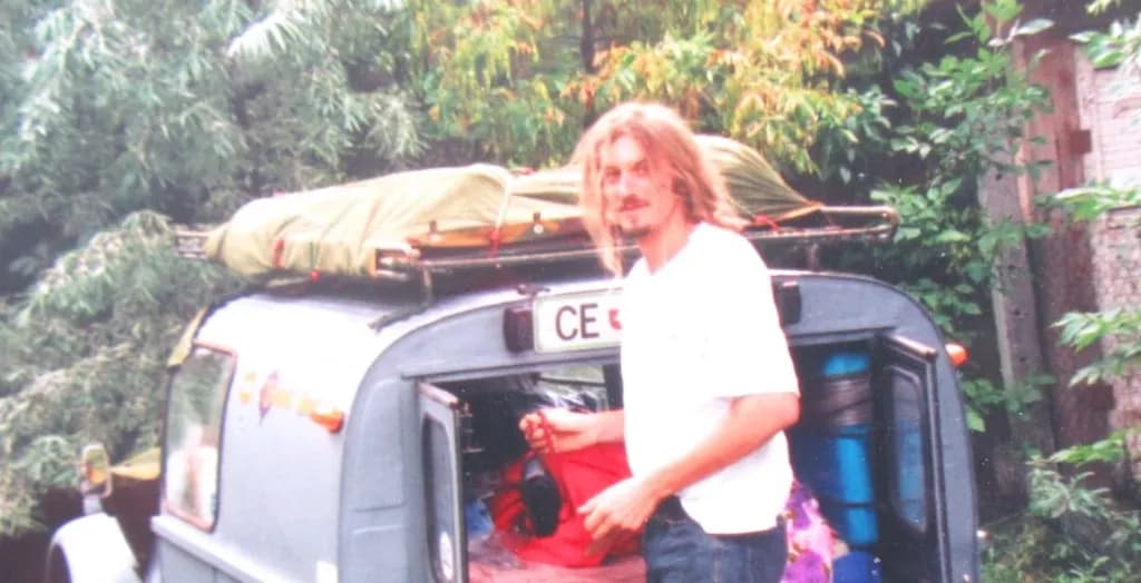 traveling with 1956 Citroen 2CV AZU furgonette in Greece, 1999