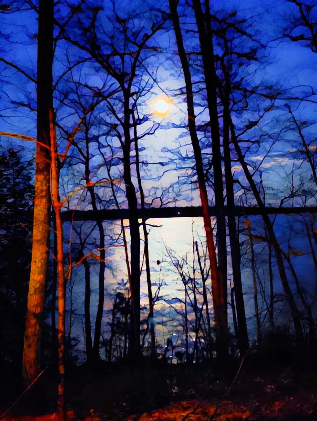 Moonlit Lake Trees