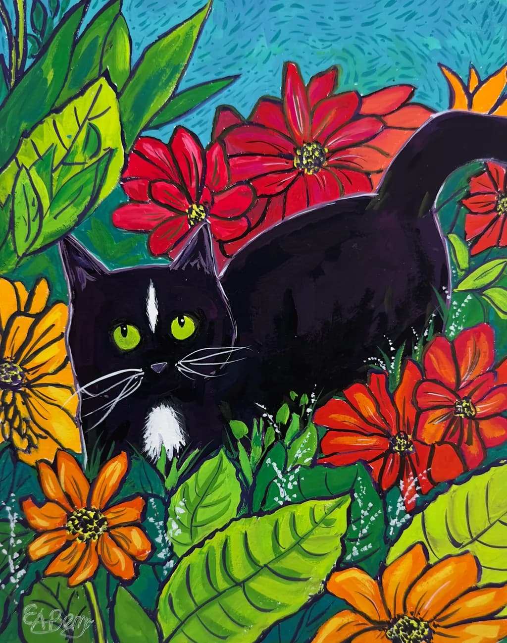 Cat Among Flowers