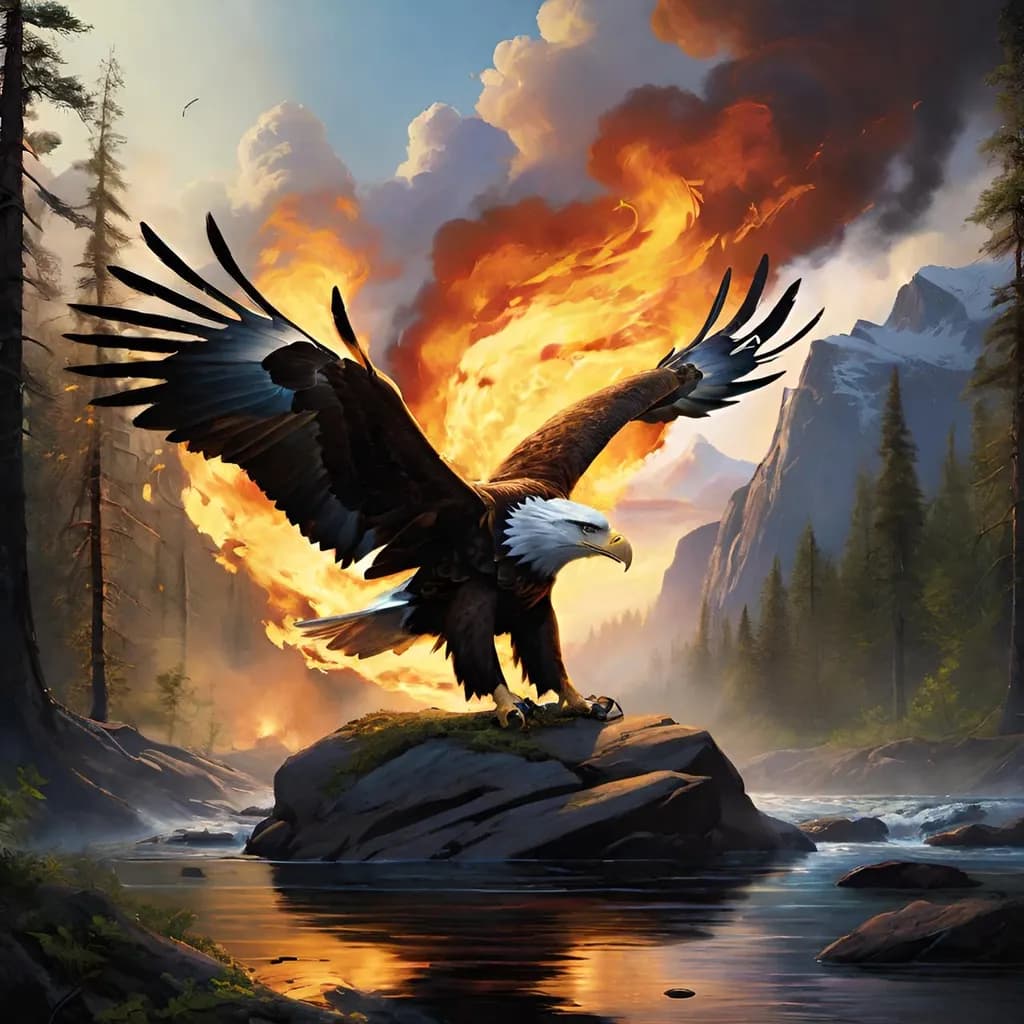 Eagle Over Firelit Mountains