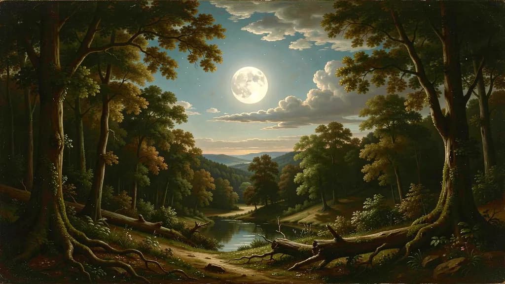 Moonlit Forest Lake
