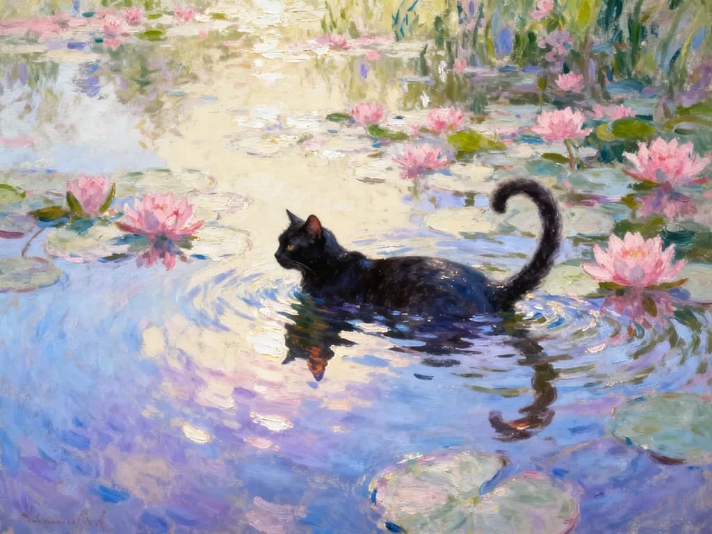Black Cat in Lilies