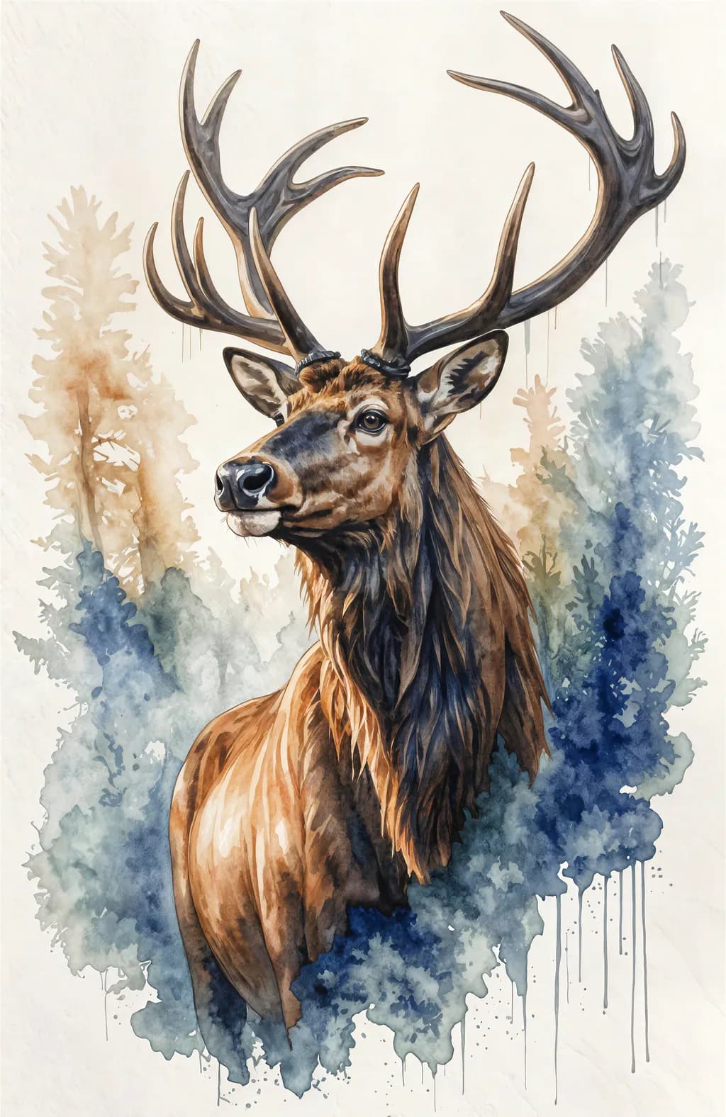 Elk Watercolor Majesty