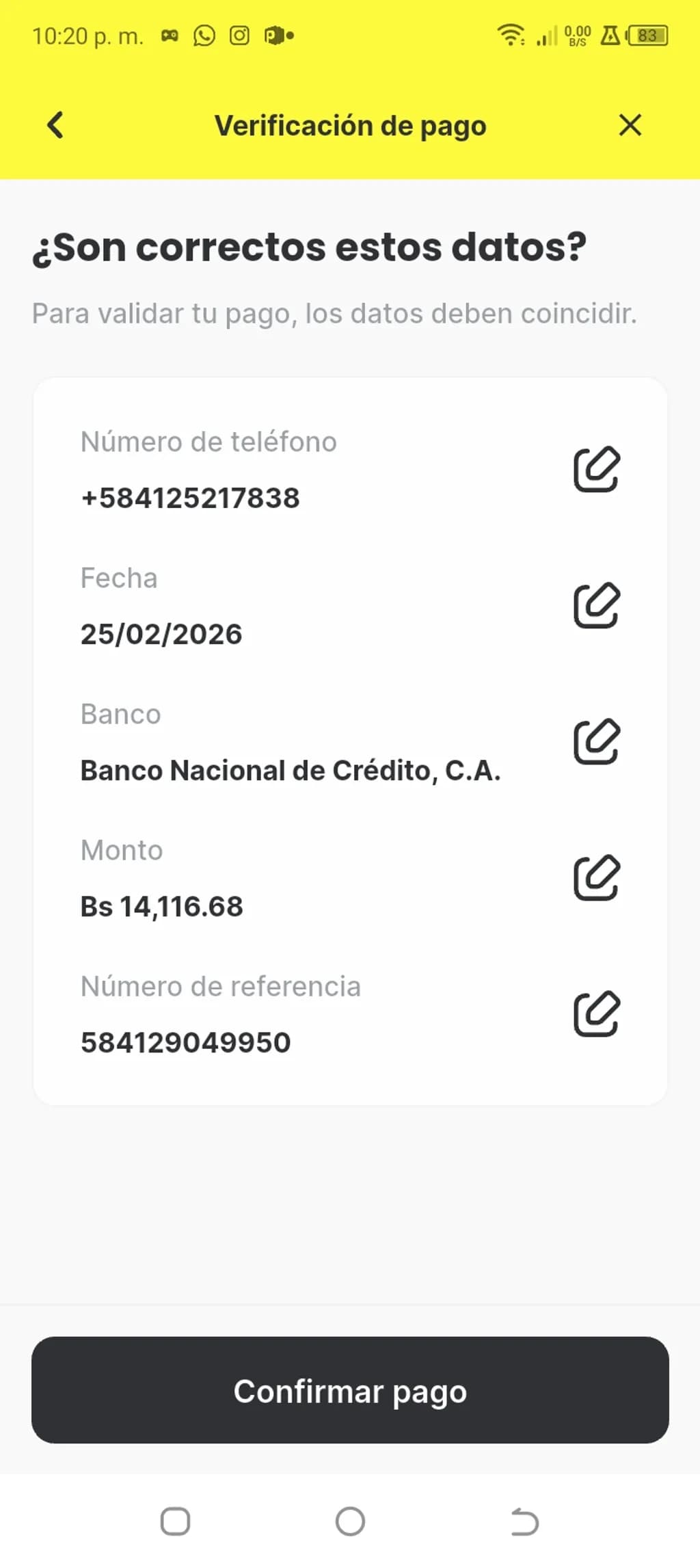 Payment Verification Screen