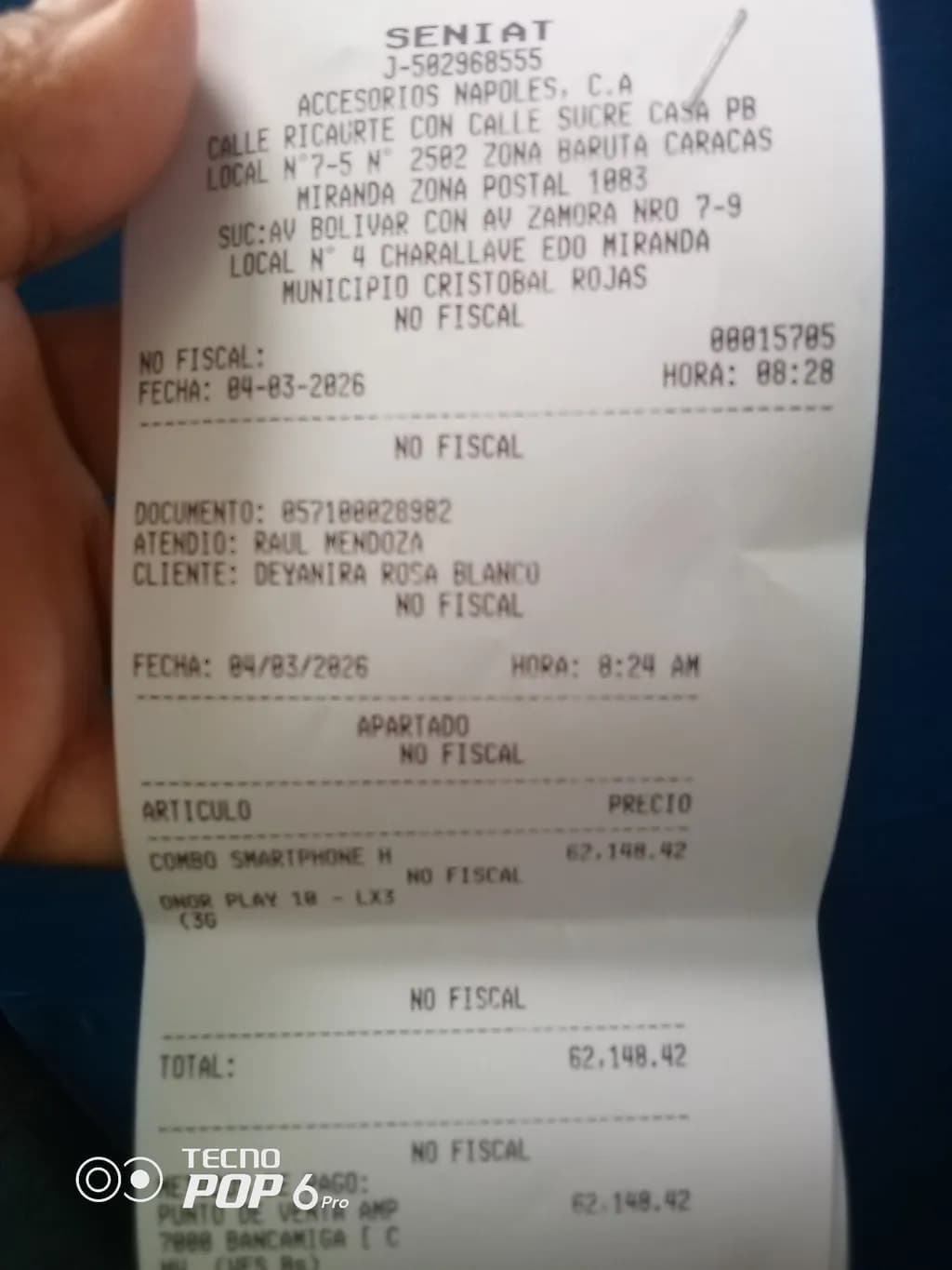 Smartphone Combo Receipt