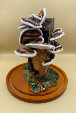 Beaded Mushroom Cluster on Wood