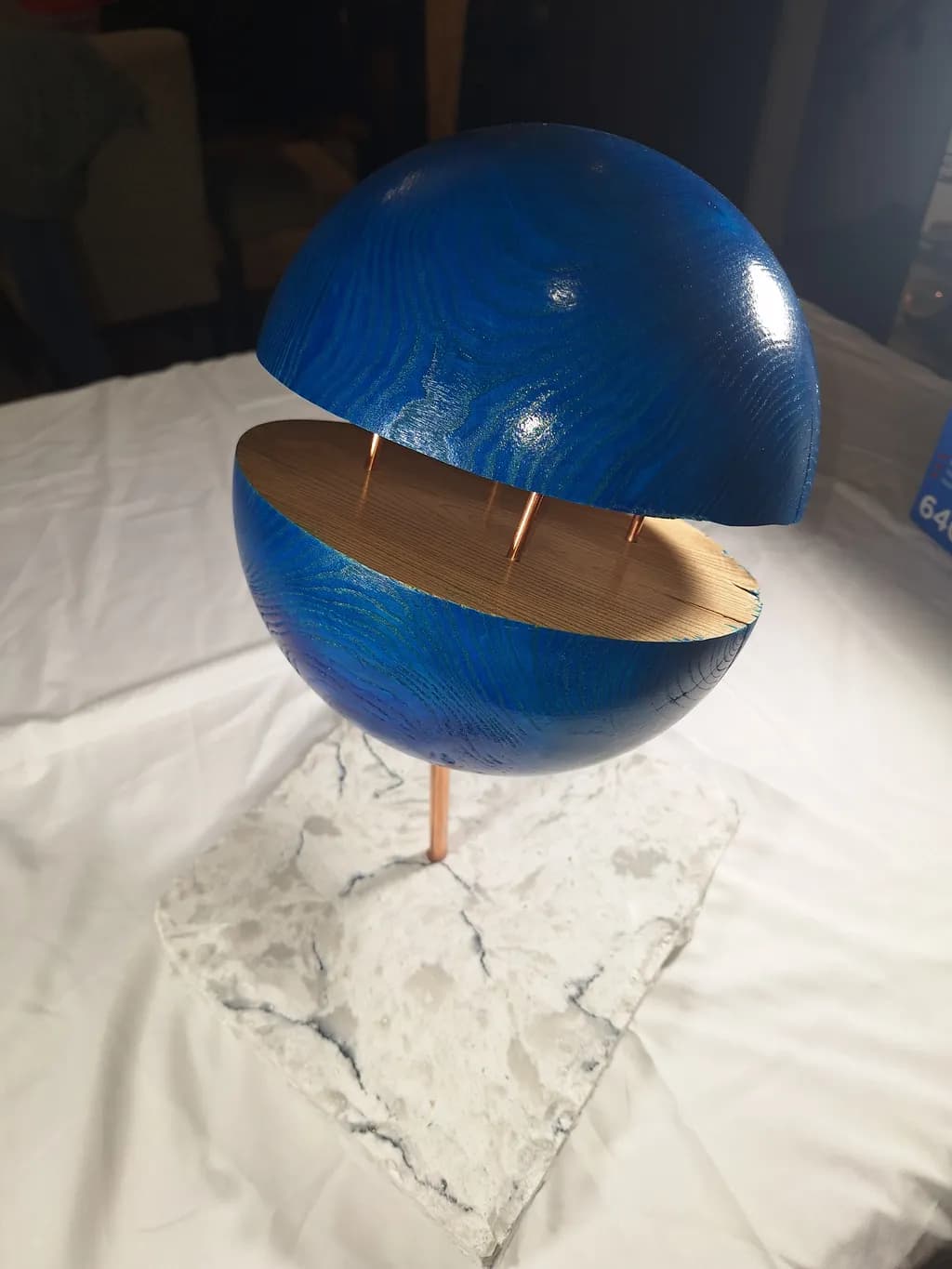Blue Wooden Sphere Sculpture
