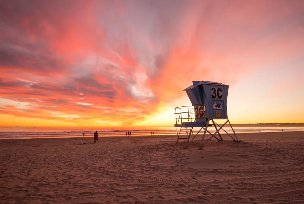 Beach Sunset with Lifeguard Tower - Coronado Central Beach