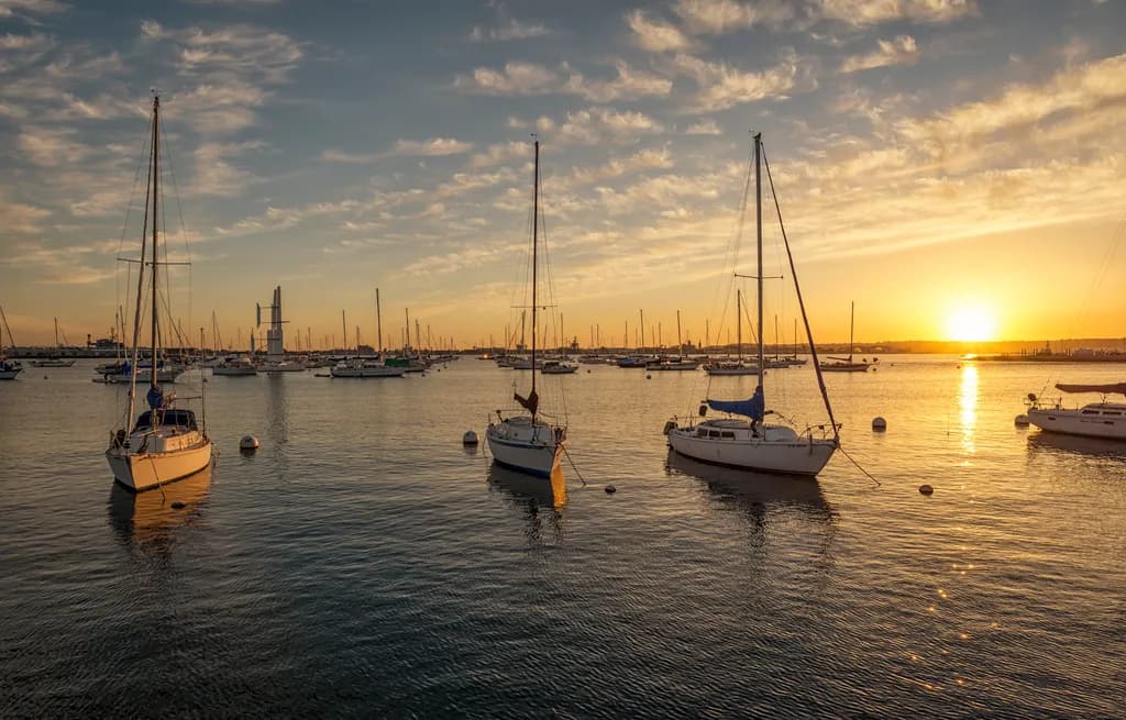 Serenity Sailboats at Sunset - San Diego Harbor