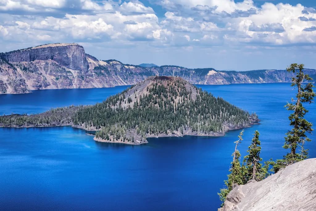 View of Wizard Island in the Deep Blue of Crater Lake