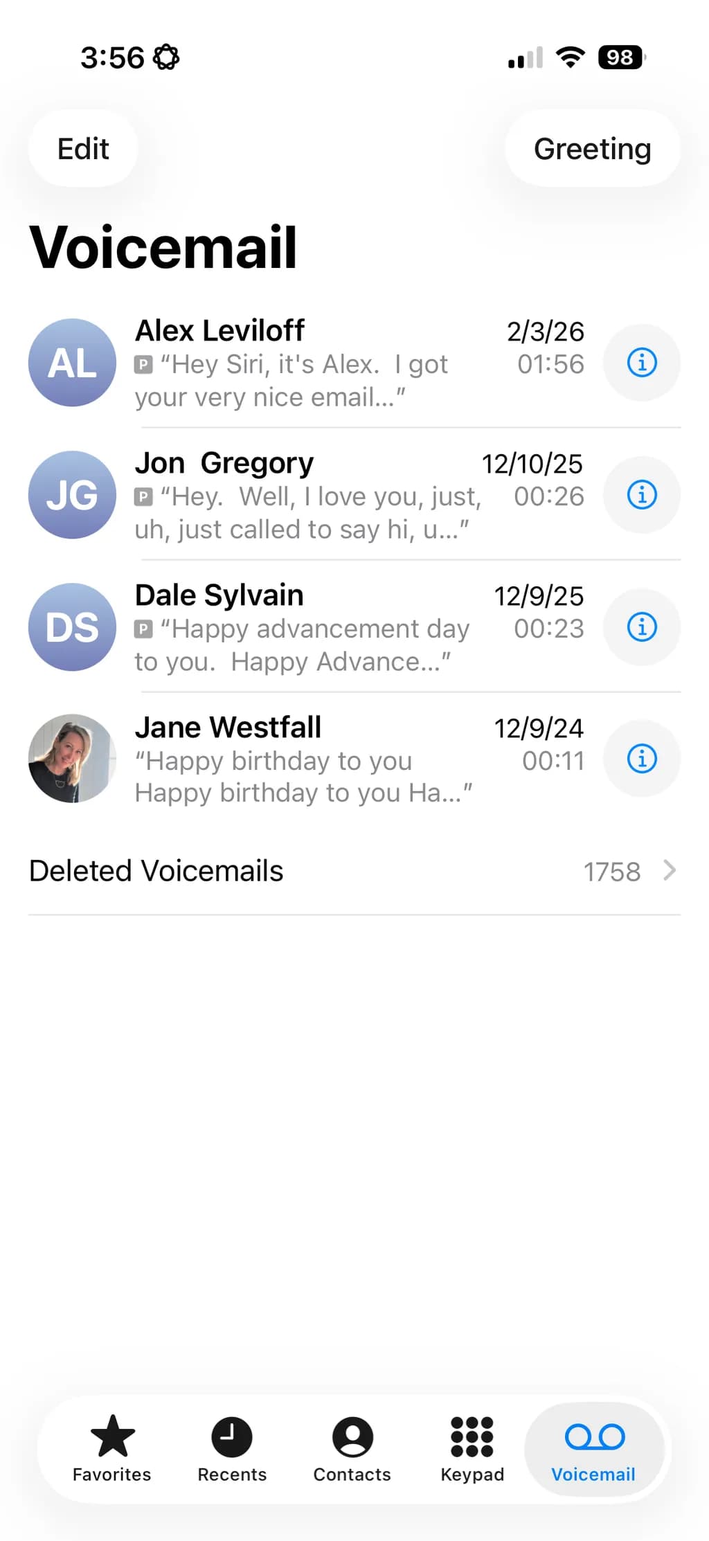 Voicemail Inbox Snapshot