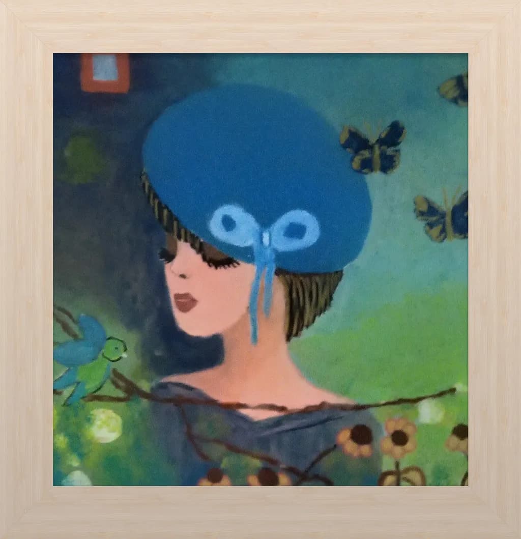 rapariga no seu jardim. tela 40x40 cm. 15€