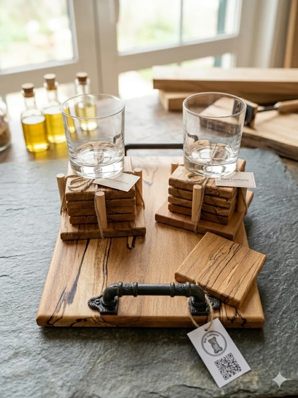 Rustic Wooden Serving Set