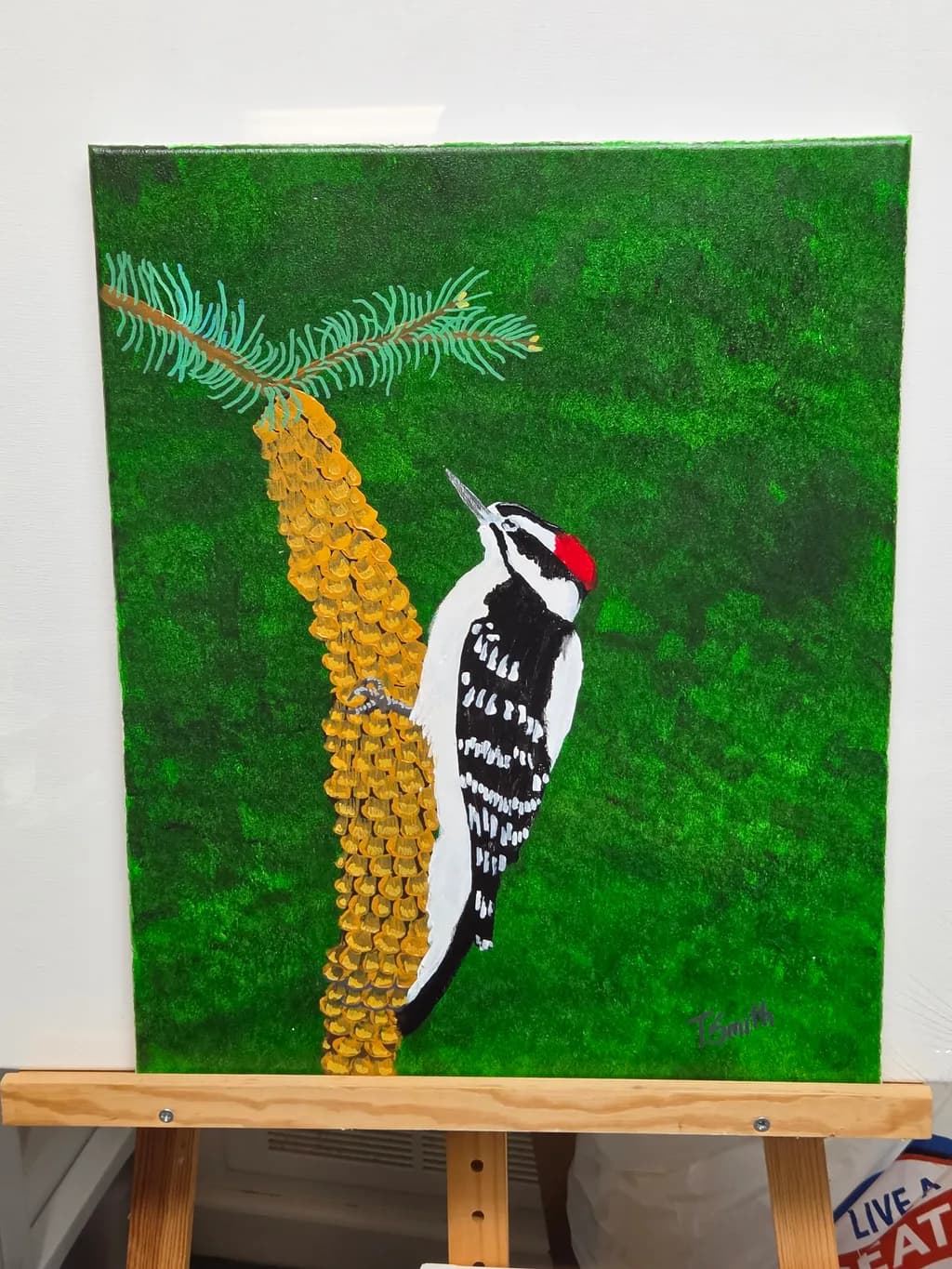 Woodpecker on Pine Cone
