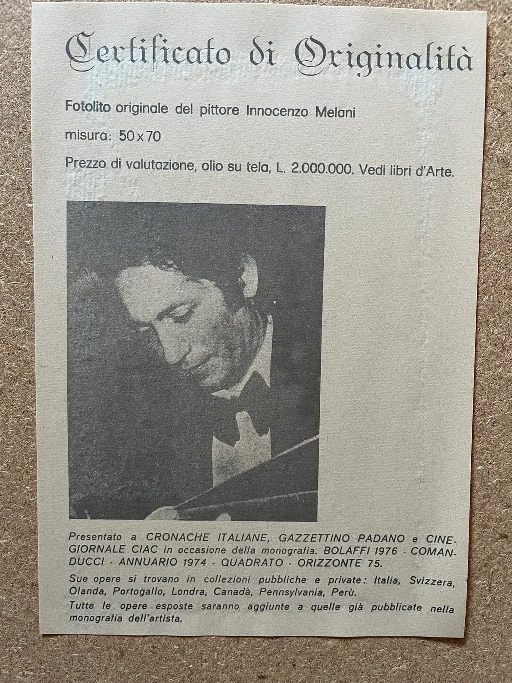 Certificato di Originalità