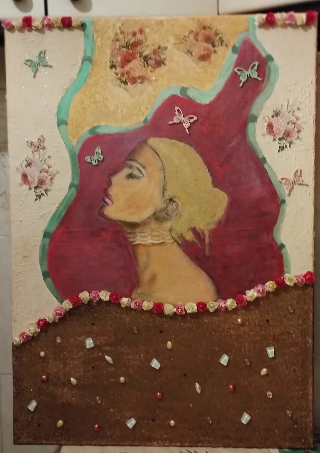 Portrait with Butterflies and Flowers