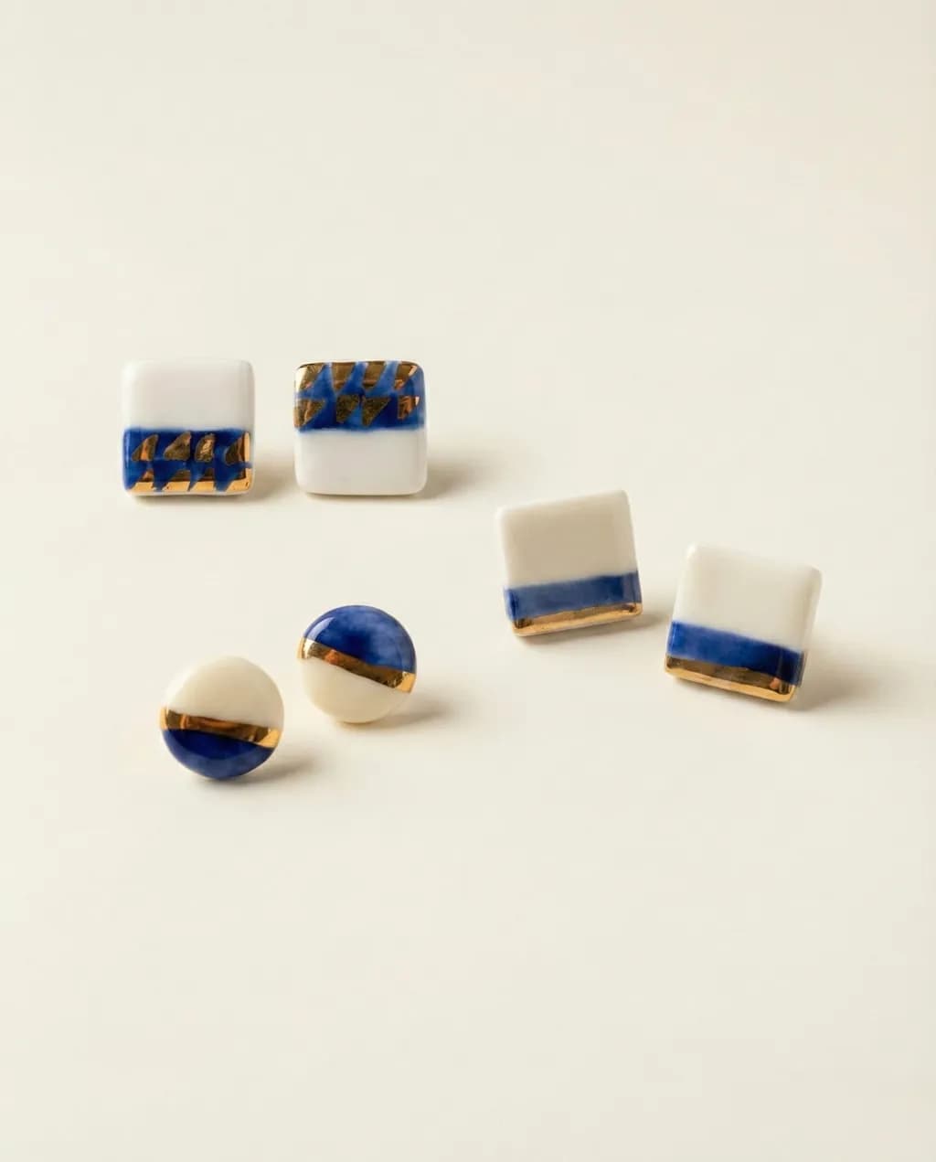 Blue Stripe Porcelain Studs