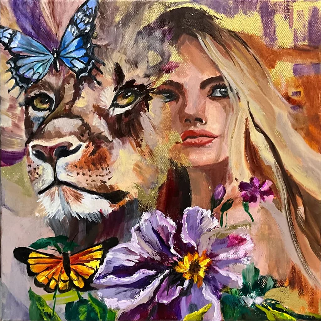 Lioness and Blossoms