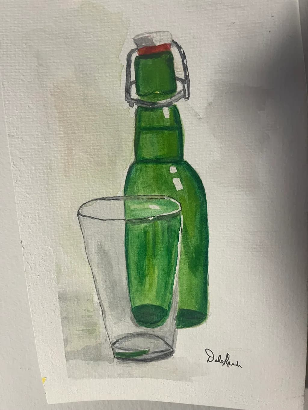 Green Bottle and Glass
