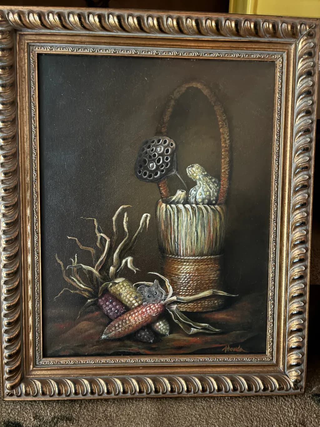 Basket with Corn and Frog