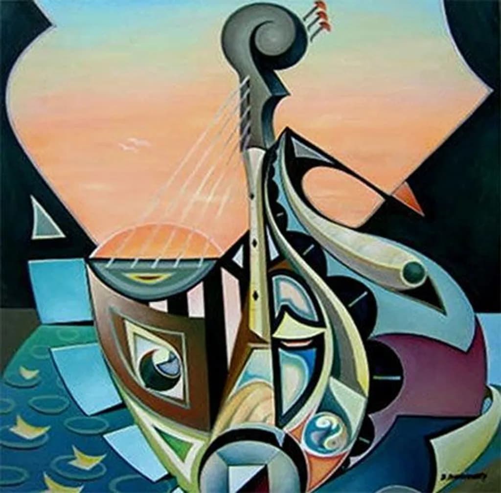 Cubist Guitar Sunset