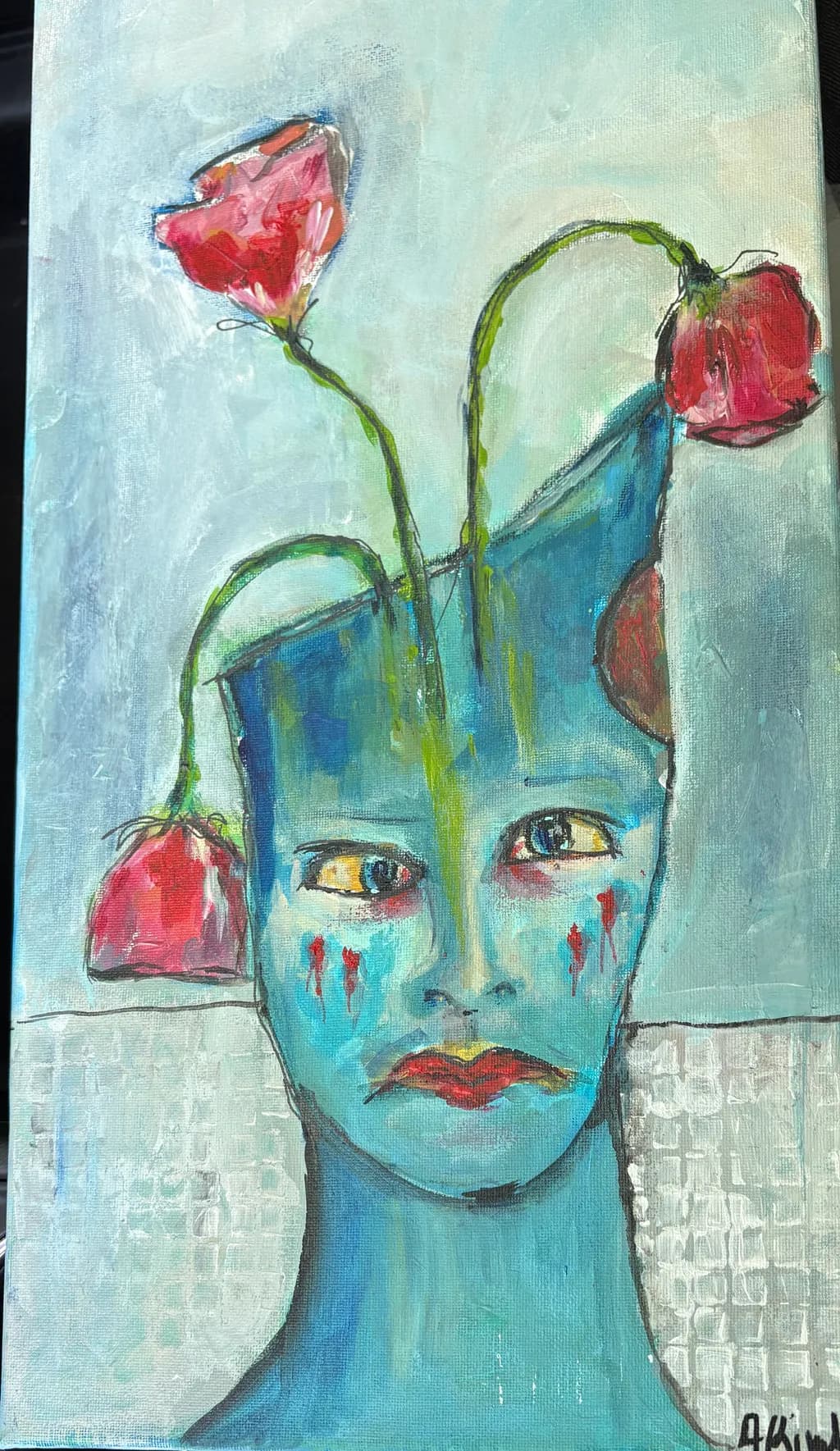 Blue Face with Drooping Flowers